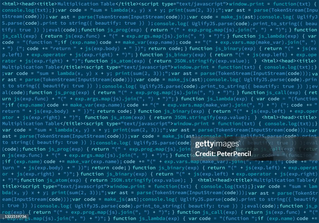 Programmcode. Software Digital Abstract Code Javascript Text Hintergrund. Vektor-Illustration
