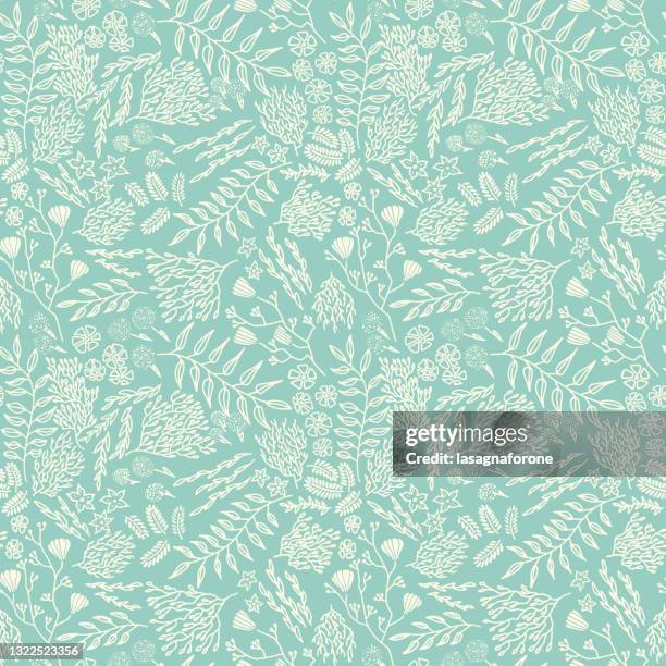 hand drawn intricate seamless floral vector pattern - teal pattern stock illustrations