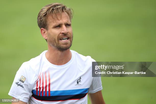 Peter Gojowczyk of Germany looks on during day 2 of the MercedesCup at Tennisclub Weissenhof on June 08, 2021 in Stuttgart, Germany.