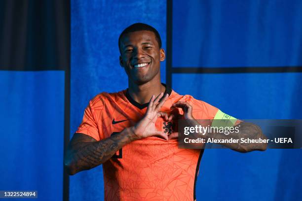 Georginio Wijnaldum of the Netherlands poses during the official UEFA Euro 2020 media access day on June 07, 2021 in Zeist, Netherlands.