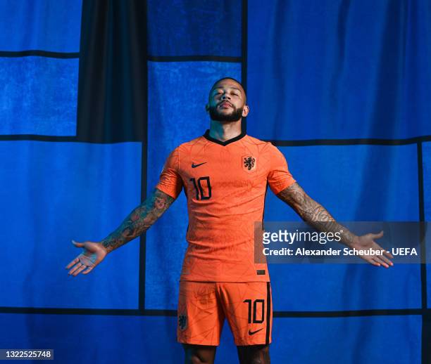 Memphis Depay of the Netherlands poses during the official UEFA Euro 2020 media access day on June 07, 2021 in Zeist, Netherlands.
