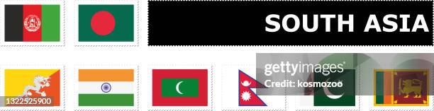 set flag south asia postage stamp - flag of bangladesh stock illustrations