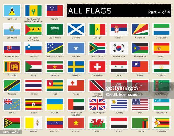 set all world flag postage stamp part 4 - isometric-alphabet stock illustrations