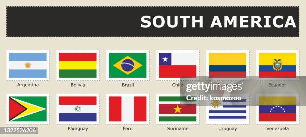 illustrazioni stock, clip art, cartoni animati e icone di tendenza di impostare bandiera timbro postale sud america - bandiera del venezuela