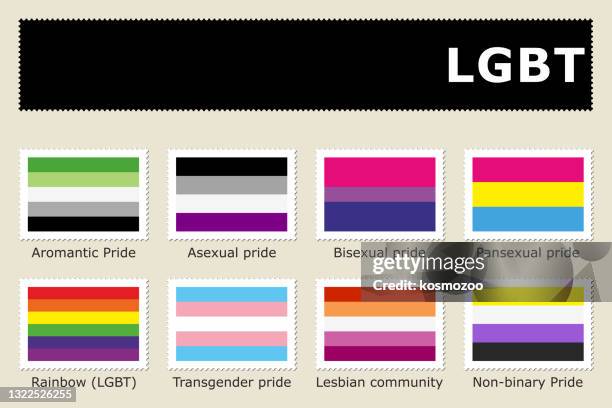 set flag lgbt postage stamp - pride flag stock illustrations