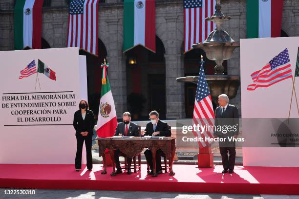 Kamala Harris Vice President of the US , John S. Creamer Charge d'Affaires of the United States, Marcelo Ebrard Secretary of Foreign Affairs of...