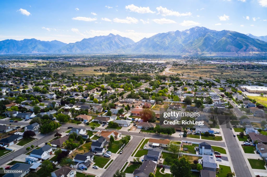 Suburban Utah Neighborhood Aerial View