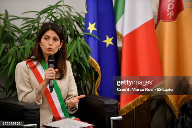 Mayor of Rome Virginia Raggi speaks during the meets SS Lazio women on June 08, 2021 in Rome, Italy.