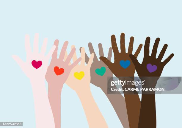 hands with love lgbtqia. pride month - diversity month stock illustrations
