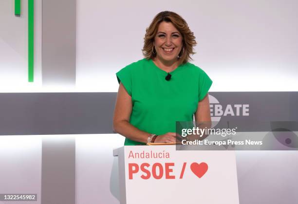 Susana Diaz, in the debate between the three candidates of the PSOE-A primaries on June 08, 2021 in Seville, Andalusia, Spain .