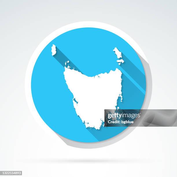 tasmania map icon - flat design with long shadow - map tasmania stock illustrations