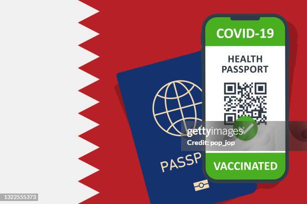 immune health passport certificate in smartphone for qatar. covid-19 vaccination document. vector illustration - qatari people stock illustrations