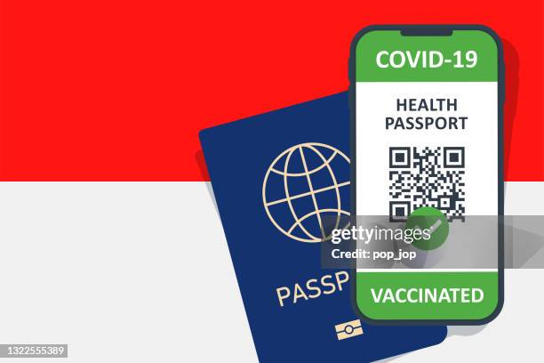 immun health passport zertifikat in smartphone für indonesien. covid-19 impfdokument. vektor-illustration - boarding pass stock-grafiken, -clipart, -cartoons und -symbole