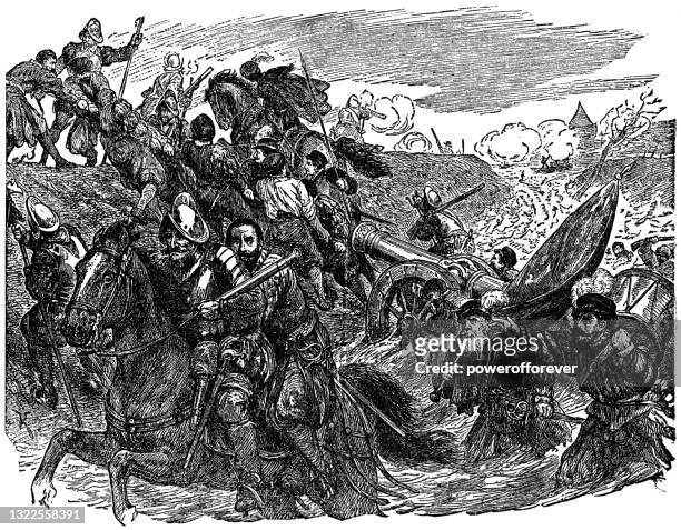 ilustrações, clipart, desenhos animados e ícones de a fuga de carlos ii da batalha de worcester, inglaterra - século xvii - campo de batalha