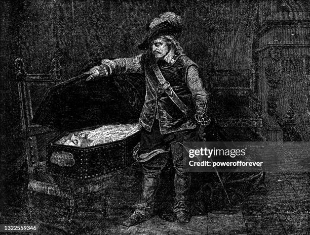 cromwell and the corpse of charles i by paul delaroche - 19th century - oliver cromwell lord protector stock illustrations