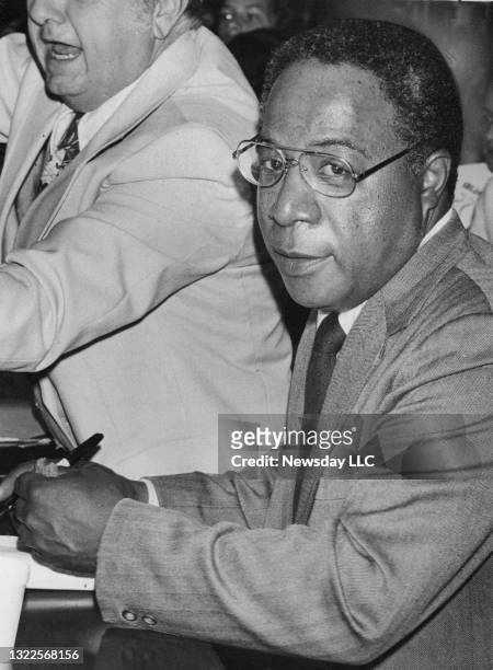 Author Alex Haley signs autographs at Islip Junior High School in Islip, New York on June 8, 1979. Haley visited the students after they had...
