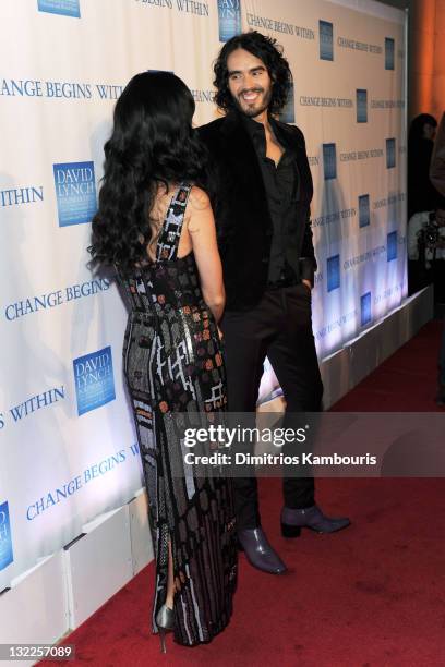 Singer Katy Perry and actor/comedian Russell Brand attend the 2nd Annual "Change Begins Within" benefit celebration presented by the David Lynch...