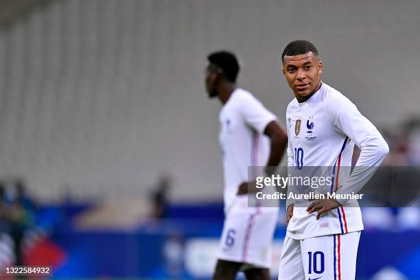 Kylian Mbappe of France looks on during the international friendly match between France and Bulgaria at Stade de France on June 08, 2021 in Paris,...