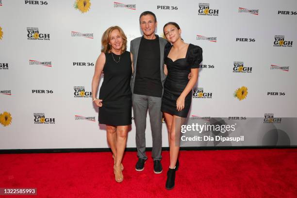 Laurie Gelman, Michael Gelman and Misha Gelman attend the Immersive Van Gogh Opening Night at Pier 36 on June 08, 2021 in New York City.