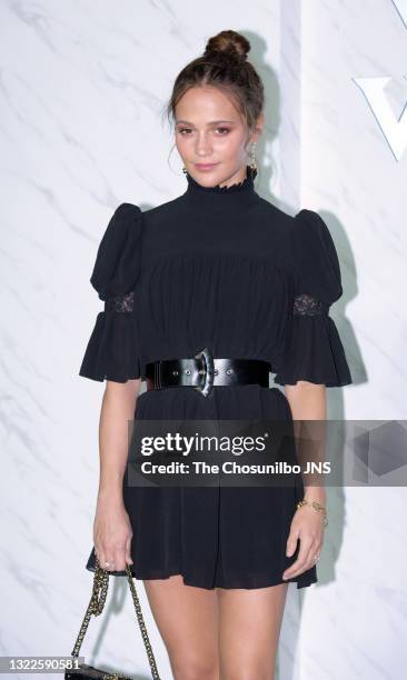 Actress Alicia Vikander attends a photo call of Louis Vuitton's Cruise 2020 Seoul Spin-Off Show at the hangar of Incheon International Airport...