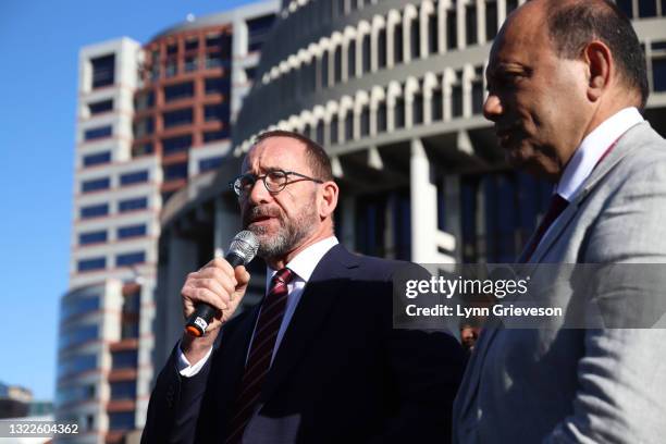 June 9: Health Minister Andrew Little addresses healthcare workers rallying at Parliament in Wellington, New Zealand, before being shouted down by...