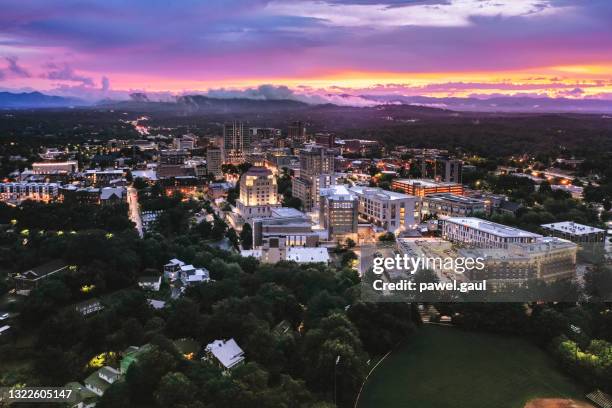 asheville north carolina aerial view at sunset - asheville usa stock pictures, royalty-free photos & images