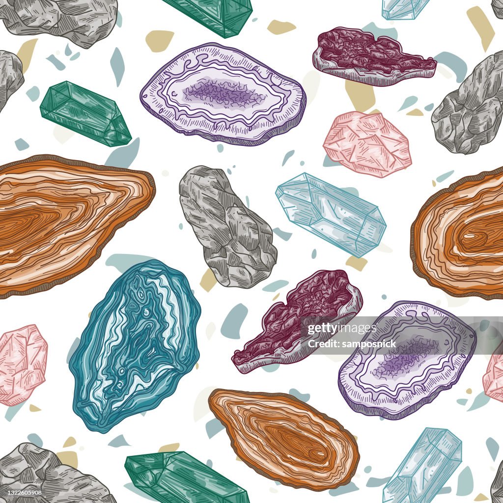 Geode Pattern Vector Geodes And Gems And Rocks Seamless Pattern On A Terrazzo Background ...