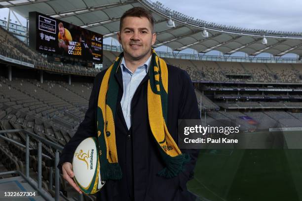 Drew Mitchell poses during a media opportunity announcing the on-sale of Wallabies tickets for their August Bledisloe Cup match, at Optus Stadium on...