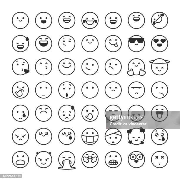 emoticons collection line art - sweat stock illustrations