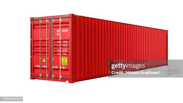 red shipping container, 3d rednered on white background.it can be used more conveniently and easily. - gefäß stock-fotos und bilder