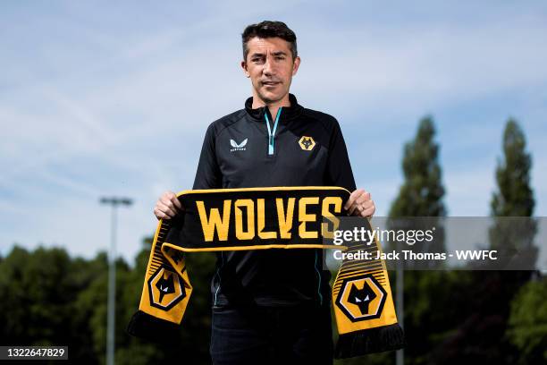 Bruno Lage poses for his first portraits as the new manager of Wolverhampton Wanderers at Sir Jack Hayward Training Ground on June 09, 2021 in...