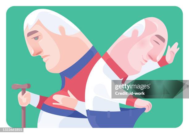 sad and cheerful senior men - erectile dysfunction stock illustrations