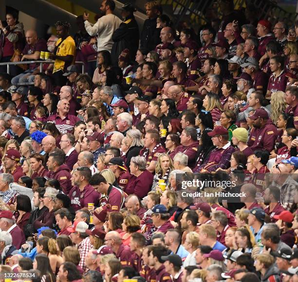 General view of the crowd is seen during game one of the 2021 State of Origin series between the New South Wales Blues and the Queensland Maroons at...