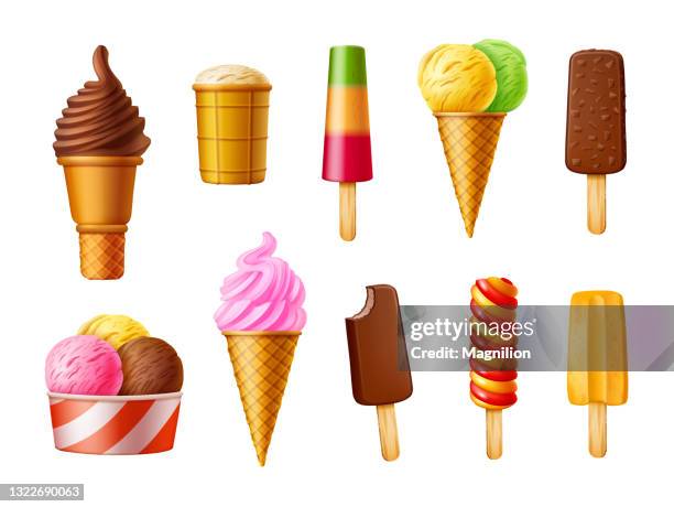ilustrações de stock, clip art, desenhos animados e ícones de ice cream set - ice cream
