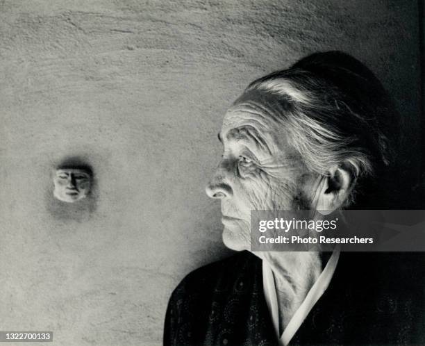 Portrait of American artist Georgia O'Keeffe in her home, Ghost Ranch, Abiquiu, New Mexico, 1971.