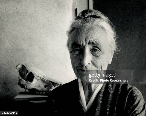 Portrait of American artist Georgia O'Keeffe in her home, Ghost Ranch, Abiquiu, New Mexico, 1971.