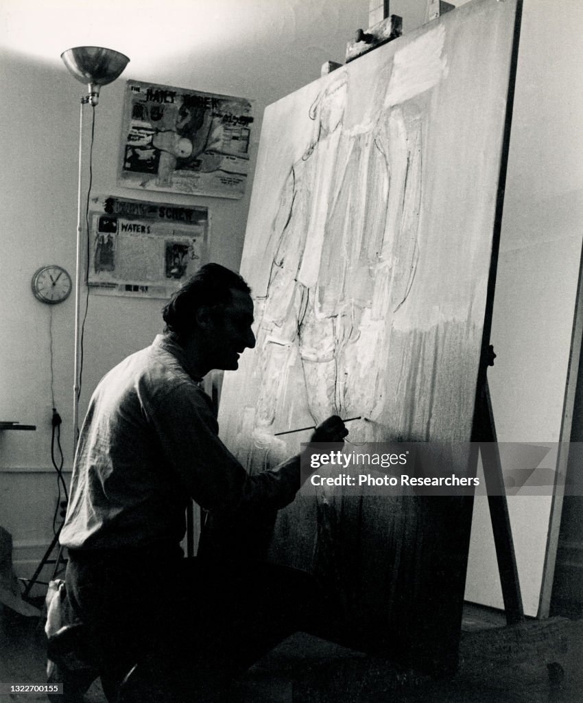 Ry Rivers View of American Pop artist and musician Larry Rivers as he paints on ...
