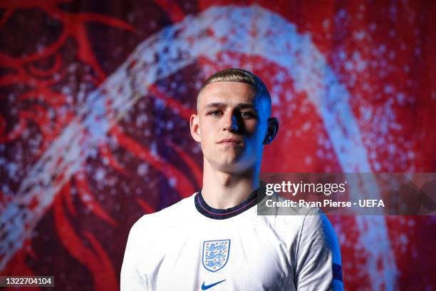 Phil Foden of England poses during the official UEFA Euro 2020 media access day at St George's Park Futsal Arena on June 08, 2021 in Burton upon...