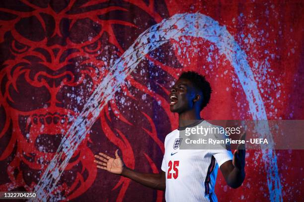 Bukayo Saka of England poses during the official UEFA Euro 2020 media access day at St George's Park Futsal Arena on June 08, 2021 in Burton upon...