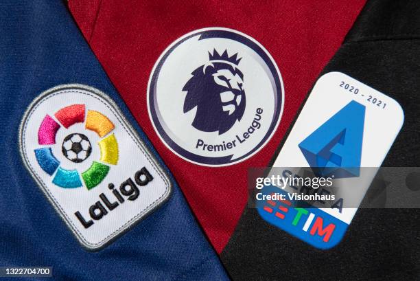 The La Liga, Premier League and Serie A Logos on June 8, 2021 in Manchester, United Kingdom.