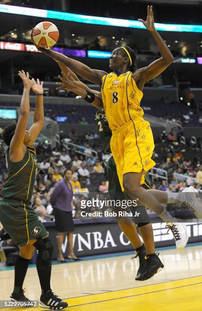 Los Angeles Sparks DeLisha Milton-Jones drives for the basket during 2nd half of the WNBA playoff game between the Los Angeles Sparks and the Seattle...