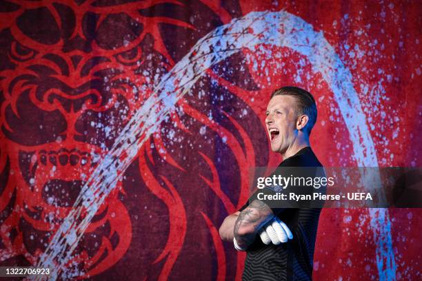 Jordan Pickford of England poses during the official UEFA Euro 2020 media access day at St George's Park Futsal Arena on June 08, 2021 in Burton upon...