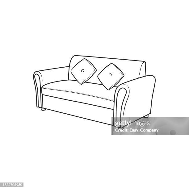 schwarz und weiß sofa bilder zum malen cartoons für kinder. eine vektor-illustration für die vorschul- und heimausbildung von eltern und lehrern. - sofa stock-grafiken, -clipart, -cartoons und -symbole