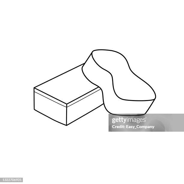 stockillustraties, clipart, cartoons en iconen met black and white cartoon pictures for coloring dishwashing sponges this is a vector illustration for preschool and home training for parents and teachers. - vuilnisman