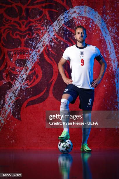 Harry Kane of England poses during the official UEFA Euro 2020 media access day at St George's Park Futsal Arena on June 08, 2021 in Burton upon...