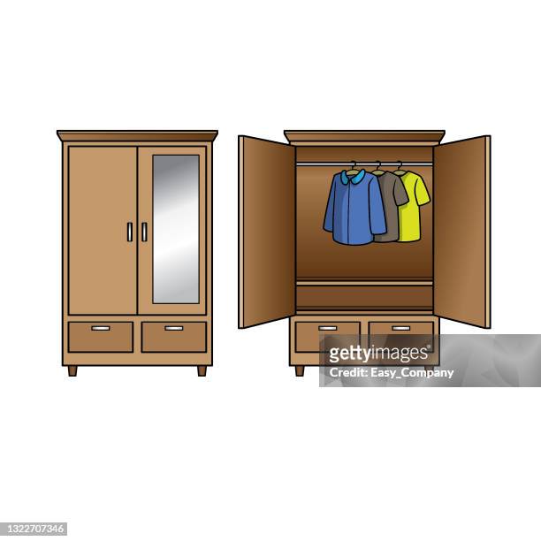 cartoon vector wardrobe for kids this is a vector illustration for preschool and home training for parents and teachers. - closet stock illustrations