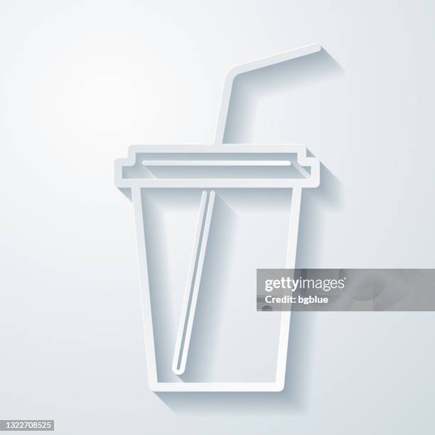 cup with straw. icon with paper cut effect on blank background - plastic straw stock illustrations