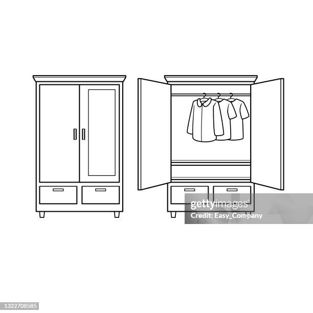 ilustrações, clipart, desenhos animados e ícones de guarda-roupa de desenho animado preto e branco para crianças esta é uma ilustração vetorial para pré-escola e treinamento em casa para pais e professores. - wardrobe