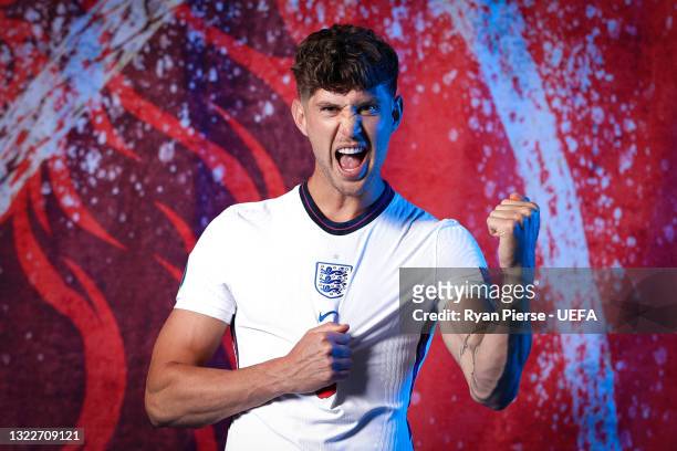 John Stones of England poses during the official UEFA Euro 2020 media access day at St George's Park Futsal Arena on June 08, 2021 in Burton upon...