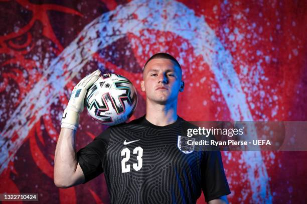 Sam Johnstone of England poses during the official UEFA Euro 2020 media access day at St George's Park Futsal Arena on June 08, 2021 in Burton upon...